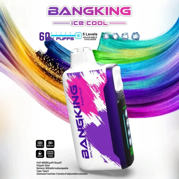 Bang-King-Ice-Cool-60000-草莓火龍果.webp Bang King 60000 拋棄式電子煙|LED 螢幕顯示 × 五檔冰度調節|超長續航大容量・多款口味