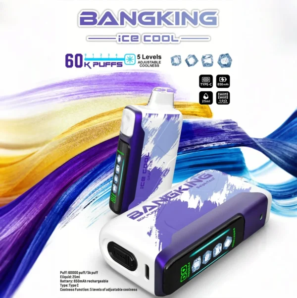 Bang-King-Ice-Cool-60000-葡萄冰.webp Bang King 60000 拋棄式電子煙|LED 螢幕顯示 × 五檔冰度調節|超長續航大容量・多款口味