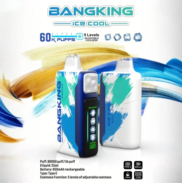 Bang-King-Ice-Cool-60000-藍莓冰.webp Bang King 60000 拋棄式電子煙|LED 螢幕顯示 × 五檔冰度調節|超長續航大容量・多款口味